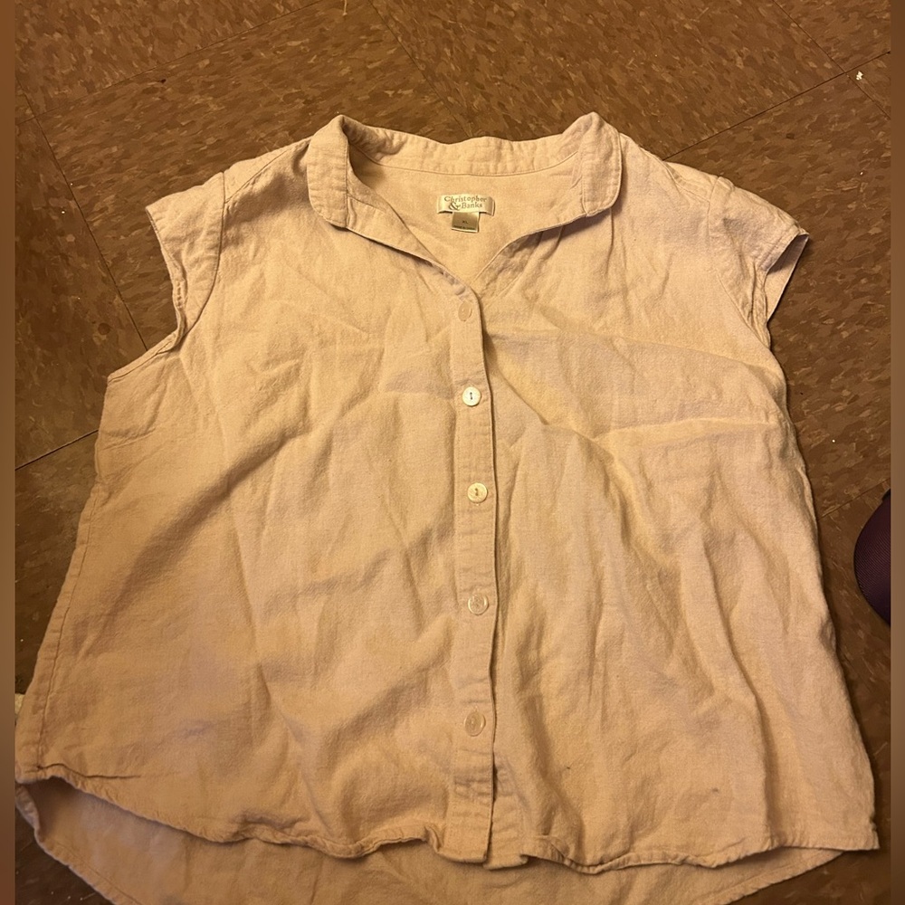 Christopher & Banks Beige Button-Up Blouse